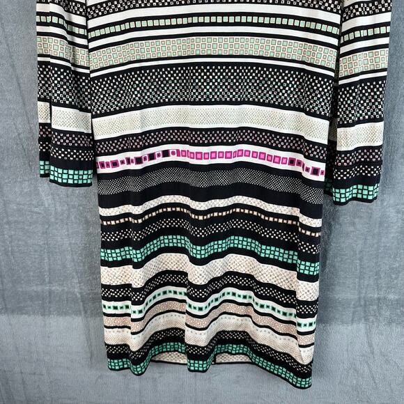 Diane Von Furstenberg Dress Womens 10 Black Striped 100% Silk Aztec Quiet Luxury - Picture 6 of 14